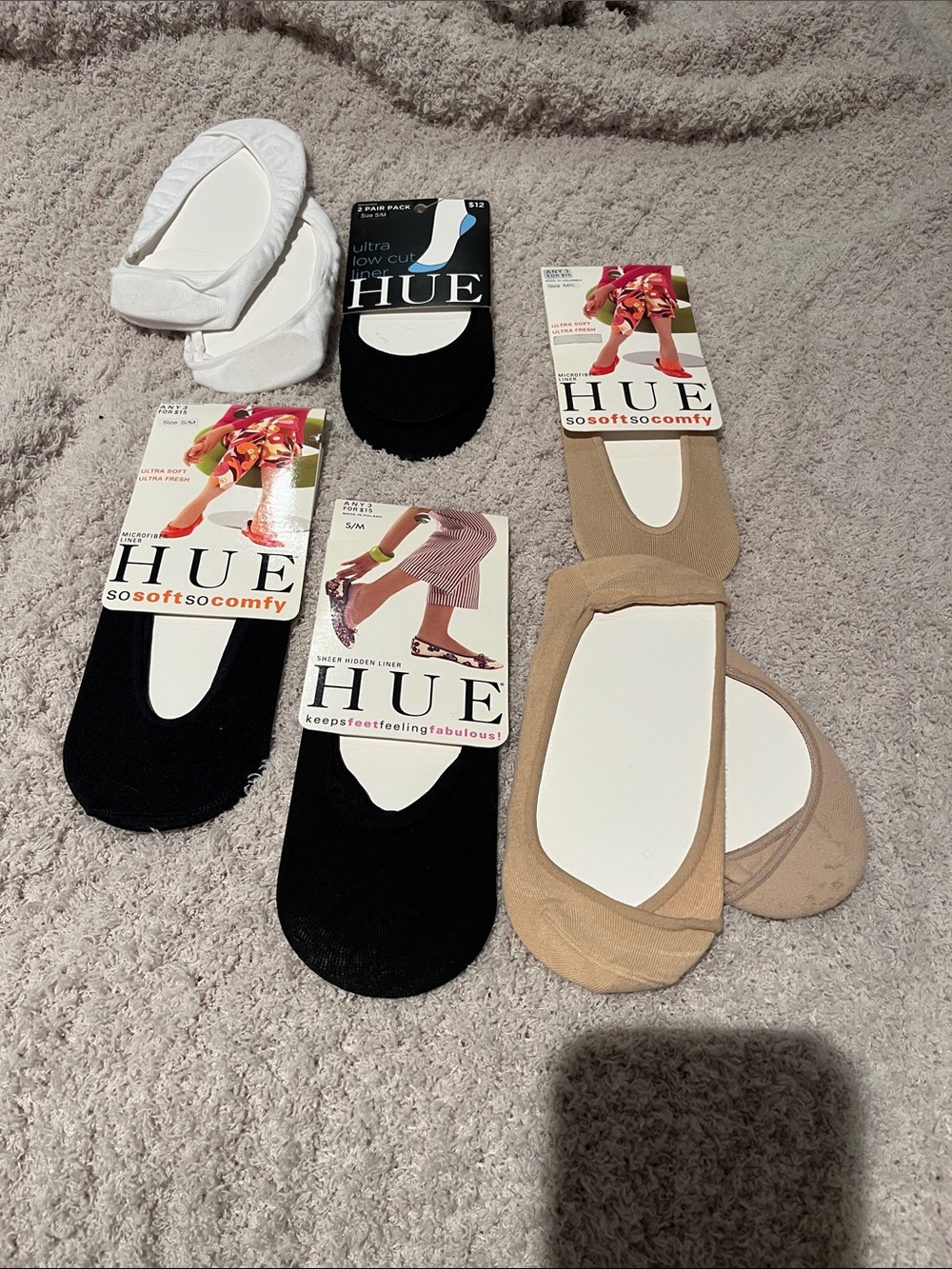 NWT HUE Women’s No-Show Liner Socks - Black, White, Nude